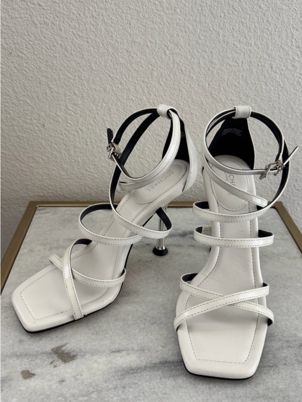 Michael Kors White Strappy Square-Toe Stiletto Sandals